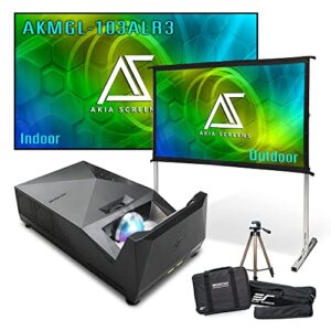akia screens projector with screen - eliteprojector ust bundle alr projector screen clr3 103 inch 16:9 and outdoor movie screen 58 inch, compatible with hdmi vga usb full hd, built-in speaker, remote