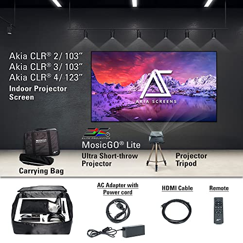 Akia Screens Projector With Screen - EliteProjector UST Bundle ALR Projector Screen CLR3 103 inch 16:9 and Outdoor Movie Screen 58 inch, Compatible with HDMI VGA USB Full HD, Built-in Speaker, Remote