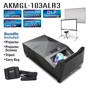 Akia Screens Projector With Screen - EliteProjector UST Bundle ALR Projector Screen CLR3 103 inch 16:9 and Outdoor Movie Screen 58 inch, Compatible with HDMI VGA USB Full HD, Built-in Speaker, Remote