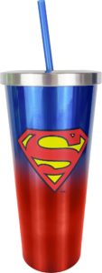 spoontiques - superman stainless steel cup with straw - stainless steel 24 oz. tumbler, dc