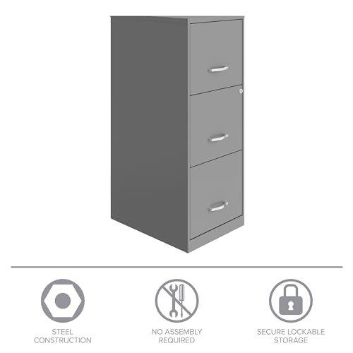 Hirsh Industries 3 Drawer Metal Vertical File Cabinet with Lock, Letter-Size, in Gray