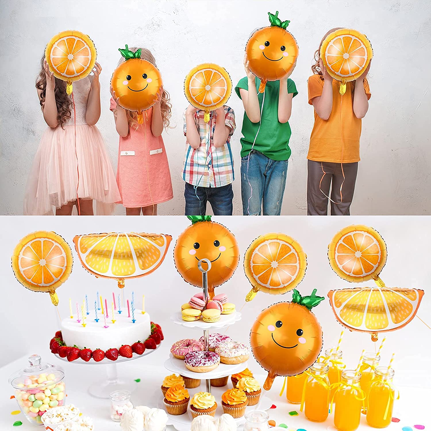 Gejoy 10 Pieces Citrus Balloons Orange Fruit Balloons Cartoon Fruit Aluminum Foil Balloons Jumbo Birthday Tangerine Balloons for Baby Shower Summer Citrus Themed Boy Girl Birthday Party Decor Supplies