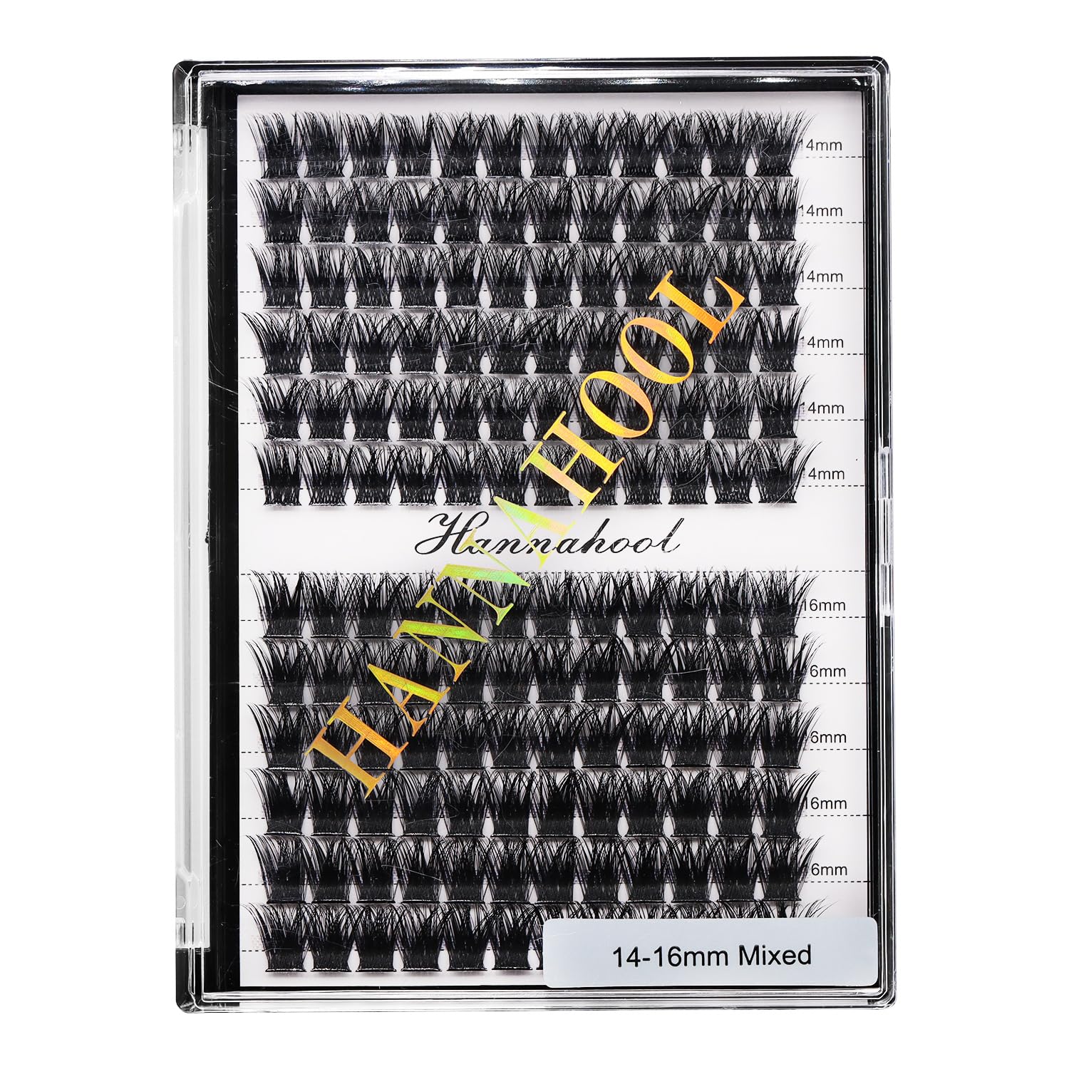 Hannahool 12rows-Large Tray Mixed 8-10-12-14-16mm/Mixed 14-15-16mm/Mixed14mm-16mm/Mixed 18-20mm Wide Stem Individual False Eyelashes Dramatic Black Cluster Eyelashes (mixed14mm-16mm)