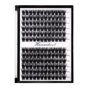 Hannahool 12rows-Large Tray Mixed 8-10-12-14-16mm/Mixed 14-15-16mm/Mixed14mm-16mm/Mixed 18-20mm Wide Stem Individual False Eyelashes Dramatic Black Cluster Eyelashes (mixed14mm-16mm)