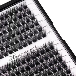 Hannahool 12rows-Large Tray Mixed 8-10-12-14-16mm/Mixed 14-15-16mm/Mixed14mm-16mm/Mixed 18-20mm Wide Stem Individual False Eyelashes Dramatic Black Cluster Eyelashes (mixed14mm-16mm)