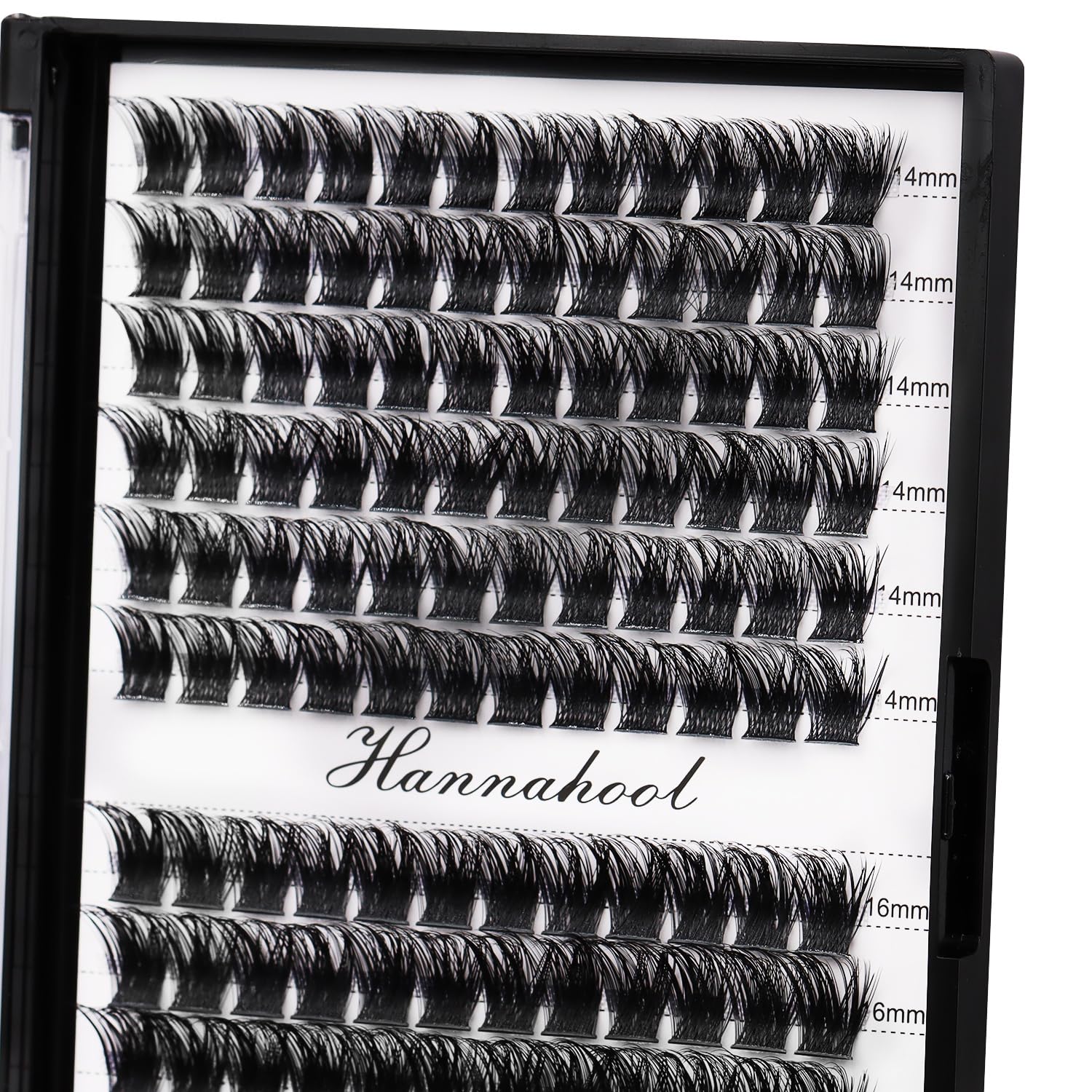 Hannahool 12rows-Large Tray Mixed 8-10-12-14-16mm/Mixed 14-15-16mm/Mixed14mm-16mm/Mixed 18-20mm Wide Stem Individual False Eyelashes Dramatic Black Cluster Eyelashes (mixed14mm-16mm)