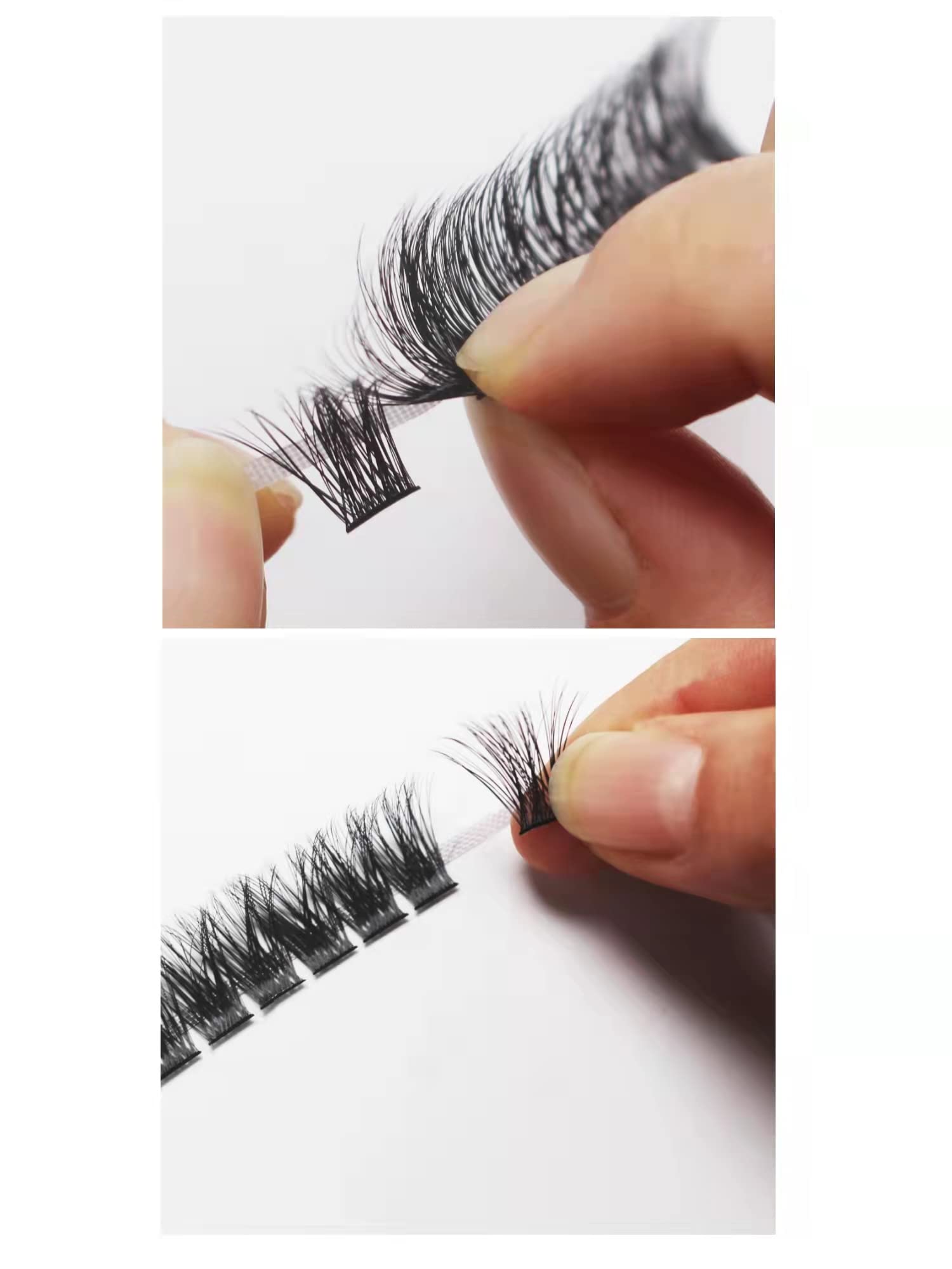 Hannahool 12rows-Large Tray Mixed 8-10-12-14-16mm/Mixed 14-15-16mm/Mixed14mm-16mm/Mixed 18-20mm Wide Stem Individual False Eyelashes Dramatic Black Cluster Eyelashes (mixed14mm-16mm)