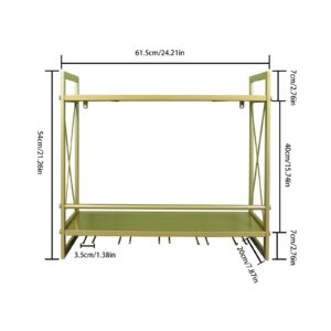 FLRH Metal Multipurpose Shelf Hung Bracket 24.2in, Gold Wine Racks Wall Mounted with Glass Holder, 2-Tiers Wall Mount Bottle Holder Glass Rack