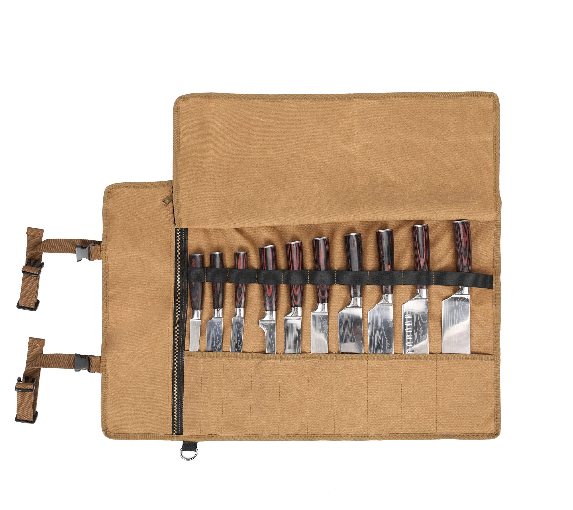 Denifiter Chef's Knife Roll Bag With 10 Slots And 1 Large Zipper Pocket, Waxed Canvas Knife Roll bag