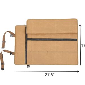 Denifiter Chef's Knife Roll Bag With 10 Slots And 1 Large Zipper Pocket, Waxed Canvas Knife Roll bag