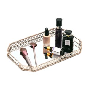 Gold Mirror Tray, Perfume Tray for Dresser, Gold Vanity Trays for Bathroom and Home Decor, 11.6 x 7.7 x 1.2 inches