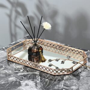 Gold Mirror Tray, Perfume Tray for Dresser, Gold Vanity Trays for Bathroom and Home Decor, 11.6 x 7.7 x 1.2 inches