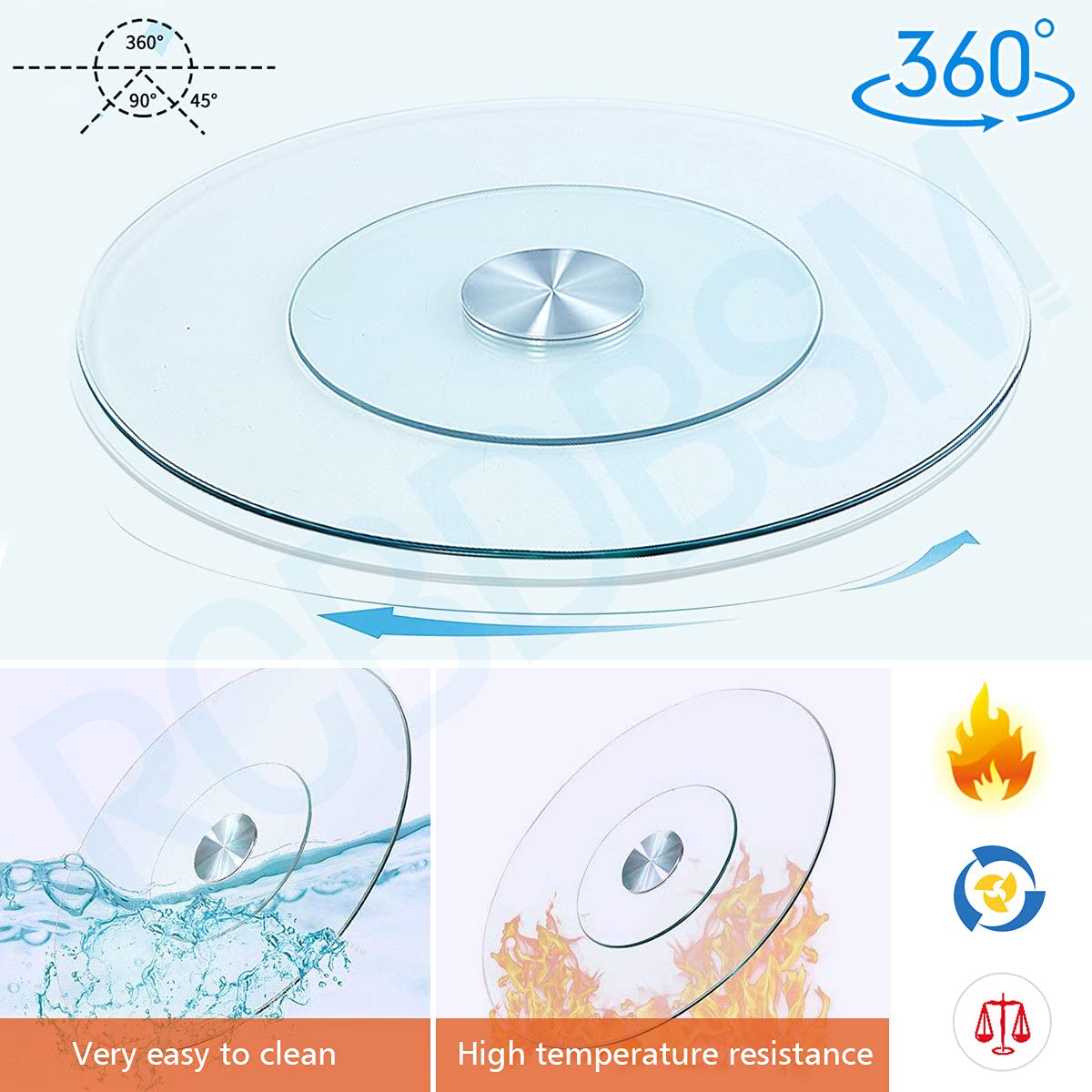 60-120cm/24-47 inch Round Lazy Susan Glass Turntable, Large Rotating Swivel Tray, Round Turntable Countertop, for Kitchen, Restaurant, Dining Table, Easy to Share All Food,60cm/23.6in