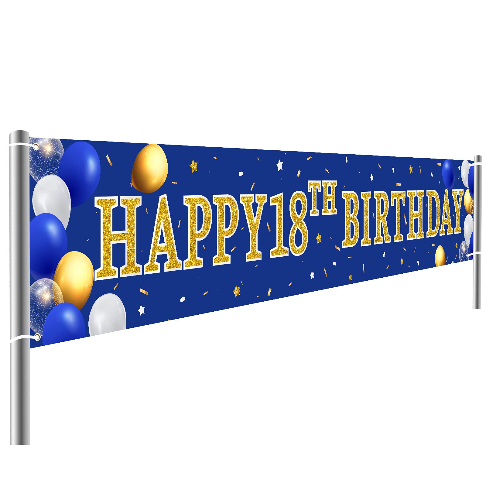 Boao 16th 18th 50th Birthday Decorations for Boys, Navy Blue and Gold Birthday Banner Yard Backdrop, Happy Birthday Party Supplies Decorations for Men (18th)