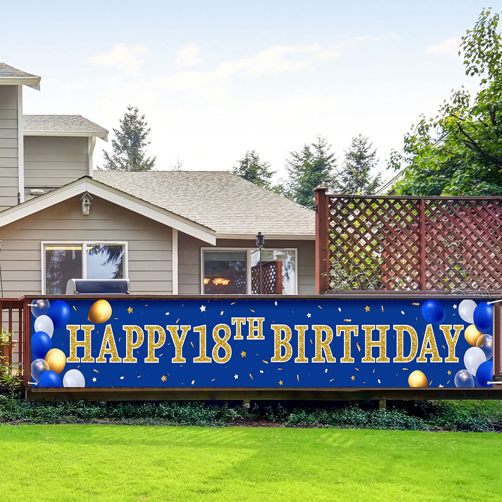 Boao 16th 18th 50th Birthday Decorations for Boys, Navy Blue and Gold Birthday Banner Yard Backdrop, Happy Birthday Party Supplies Decorations for Men (18th)