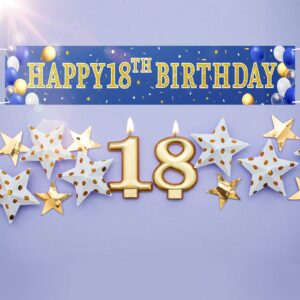 Boao 16th 18th 50th Birthday Decorations for Boys, Navy Blue and Gold Birthday Banner Yard Backdrop, Happy Birthday Party Supplies Decorations for Men (18th)