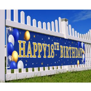 Boao 16th 18th 50th Birthday Decorations for Boys, Navy Blue and Gold Birthday Banner Yard Backdrop, Happy Birthday Party Supplies Decorations for Men (18th)