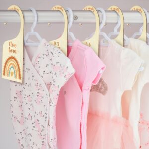 7 Pieces Rainbow Baby Closet Dividers Boho Nursery Closet Organizer Wooden Newborn Wardrobe Divider Kids Clothes Divider to Arrange Clothes with Separator by Size or Age for Baby Shower 0-24 Months