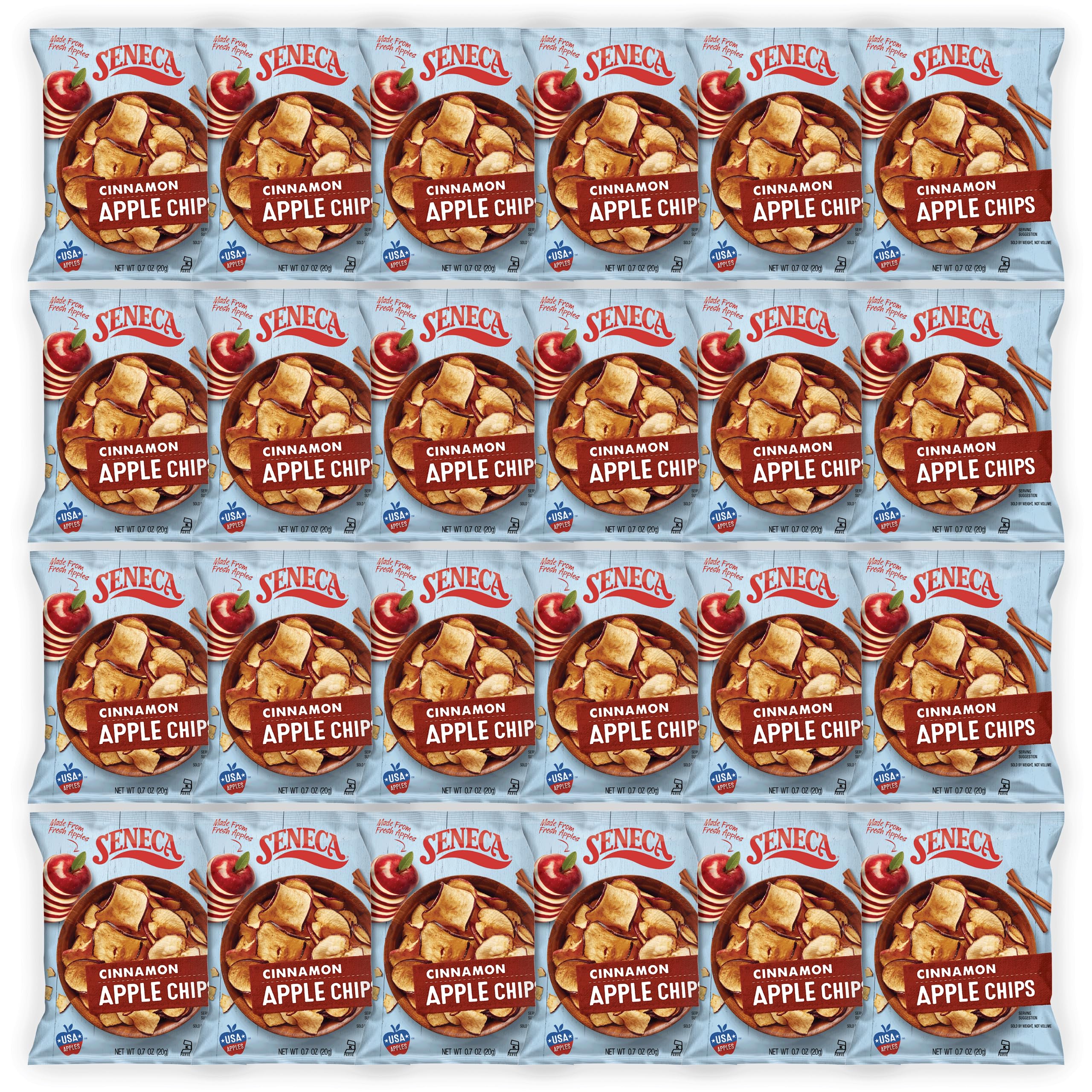 Seneca Cinnamon Apple Chips | Made from Fresh Apples | 100% Red Delicious Apples | Yakima Valley Orchards | Real Cinnamon | Crisped Apple Perfection | Foil Fresh Bag | 0.7 ounce (Pack of 24)