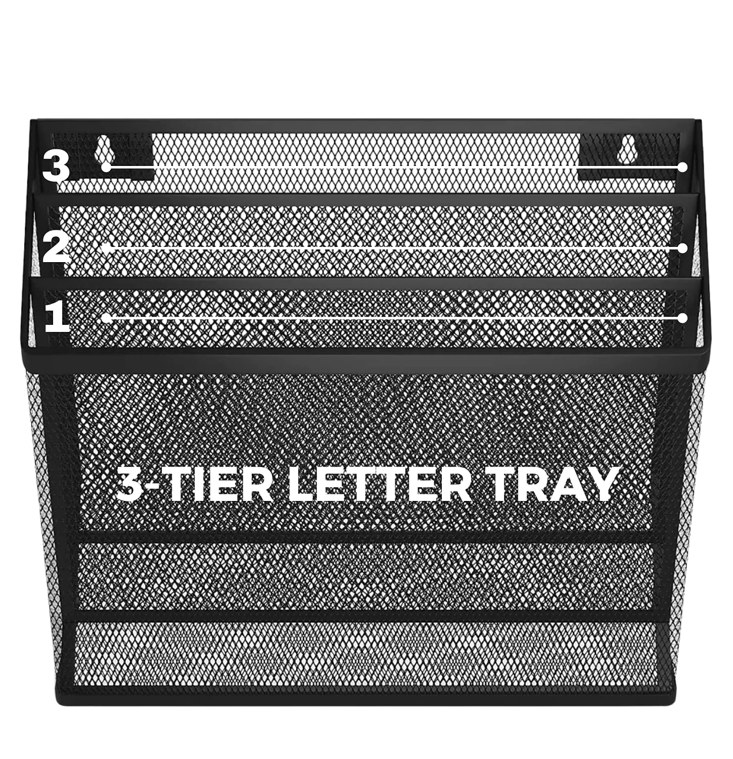 1InTheOffice 3 Tiers File Folder Organizer, Desk Sorter, Black Mesh Organizer