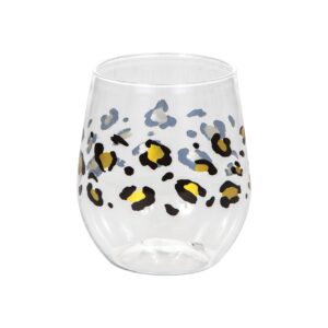 creative converting leopard plastic stemless wine glass, 6 ct