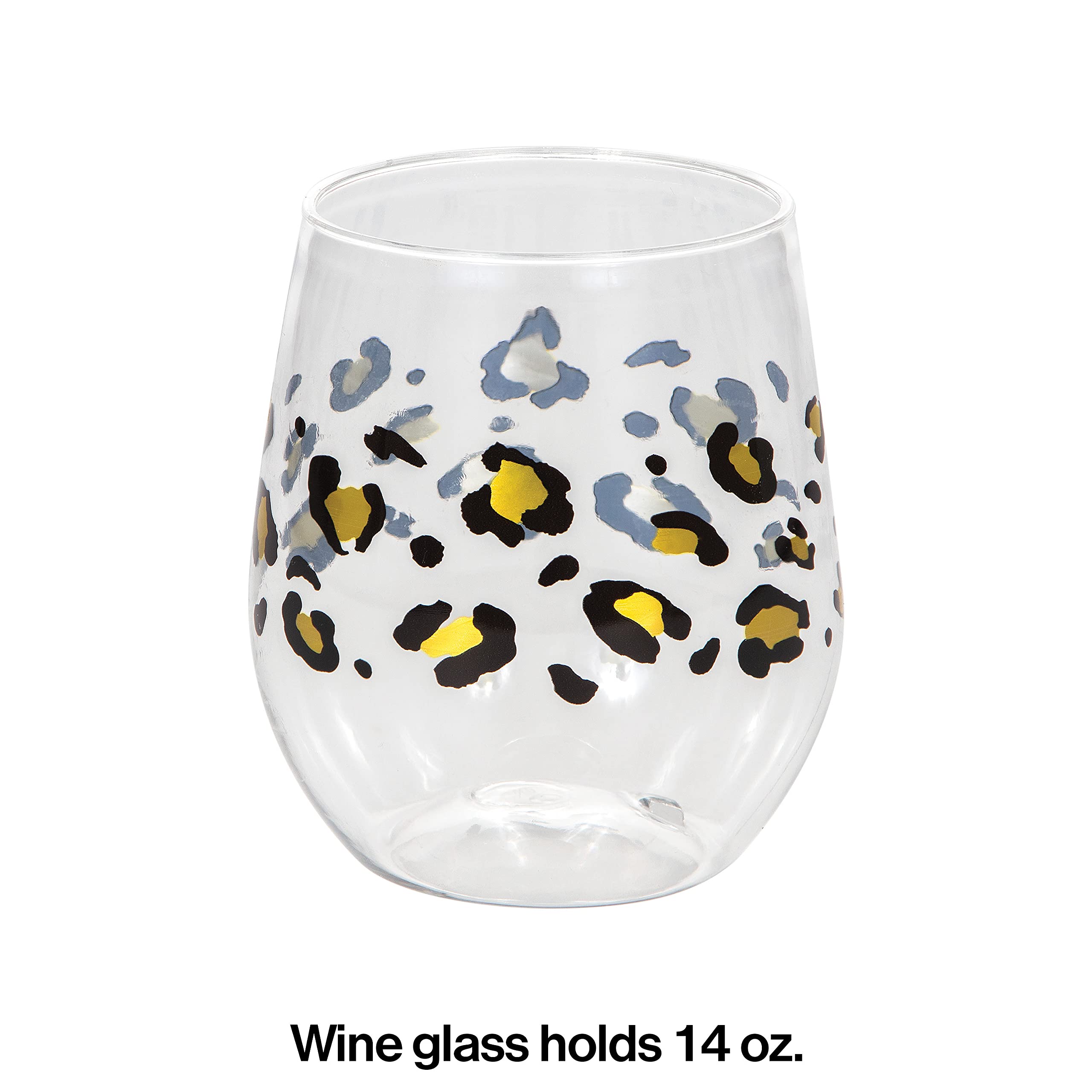 Creative Converting Leopard Plastic Stemless Wine Glass, 6 ct