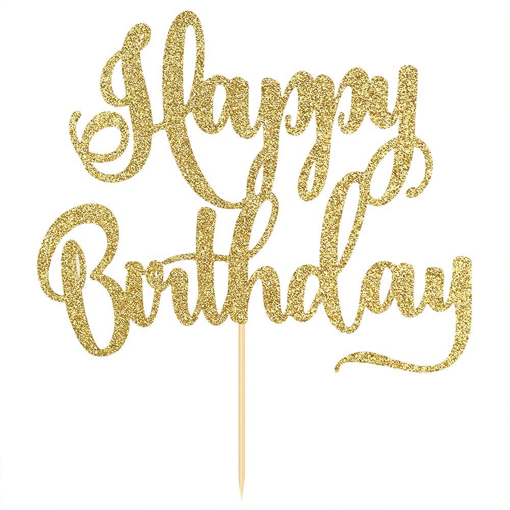 happy birthday Cake Topper, Happy Birthday Cake Bunting Decor,Birthday Party Decoration Supplies，Photo Booth Props (Gold)