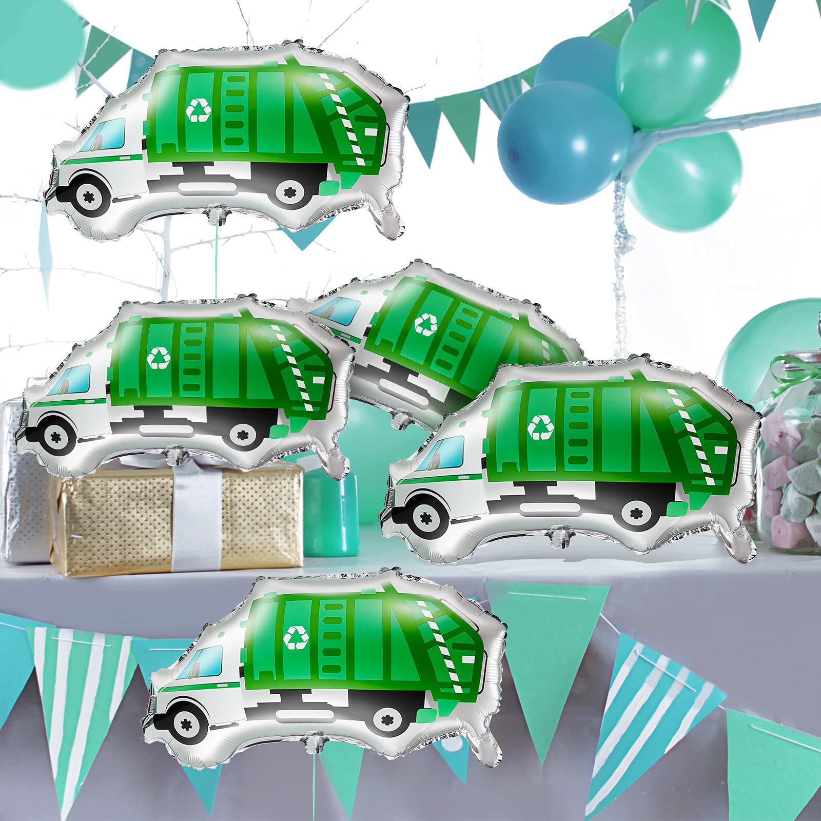 12 Pcs Garbage Truck Balloon Garbage Truck Birthday Party Decoration Trash Truck Balloon Truck Foil Balloon Garbage Truck Party Favor Green Truck Garbage Balloon for Garbage Truck Party Supplies