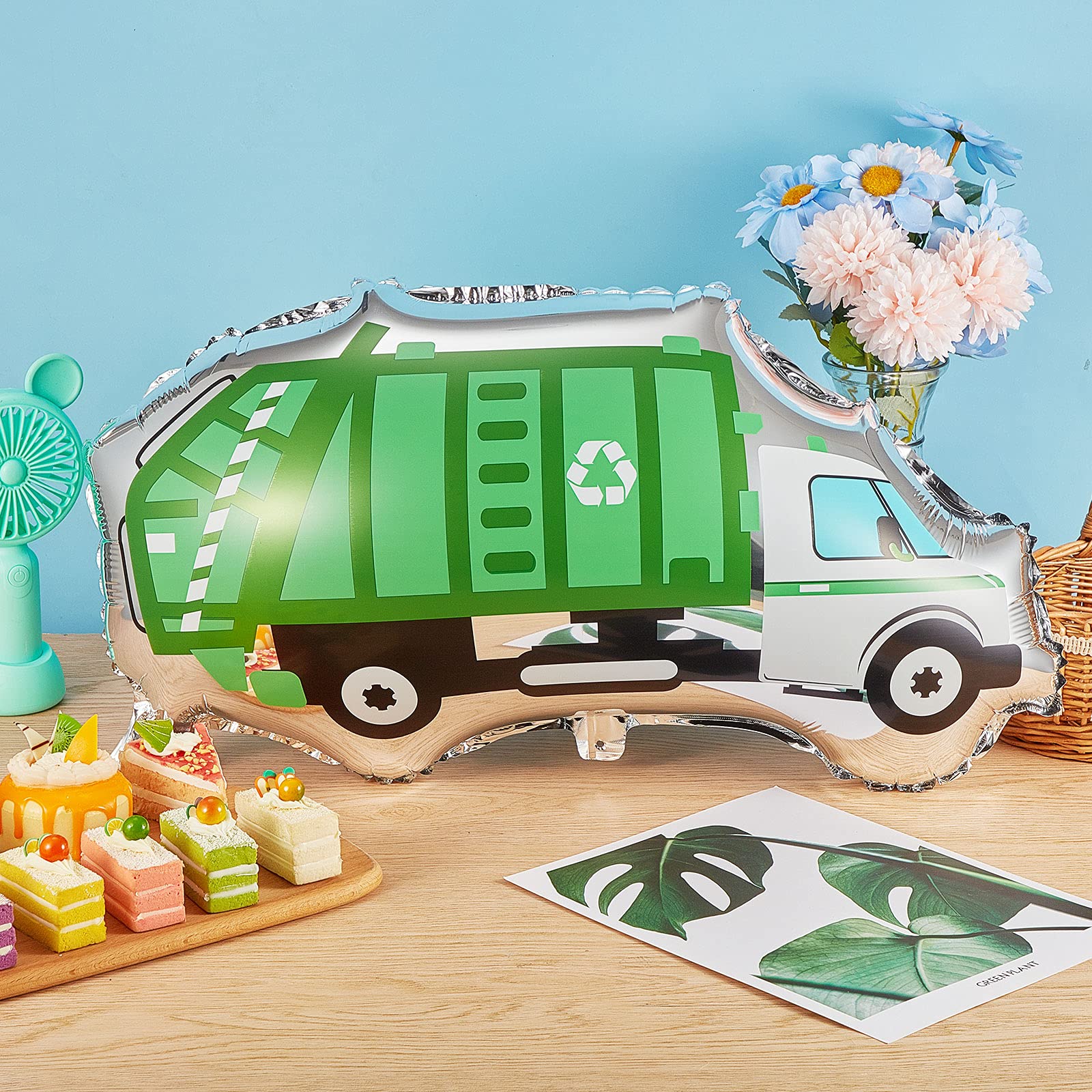 12 Pcs Garbage Truck Balloon Garbage Truck Birthday Party Decoration Trash Truck Balloon Truck Foil Balloon Garbage Truck Party Favor Green Truck Garbage Balloon for Garbage Truck Party Supplies