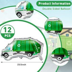 12 Pcs Garbage Truck Balloon Garbage Truck Birthday Party Decoration Trash Truck Balloon Truck Foil Balloon Garbage Truck Party Favor Green Truck Garbage Balloon for Garbage Truck Party Supplies