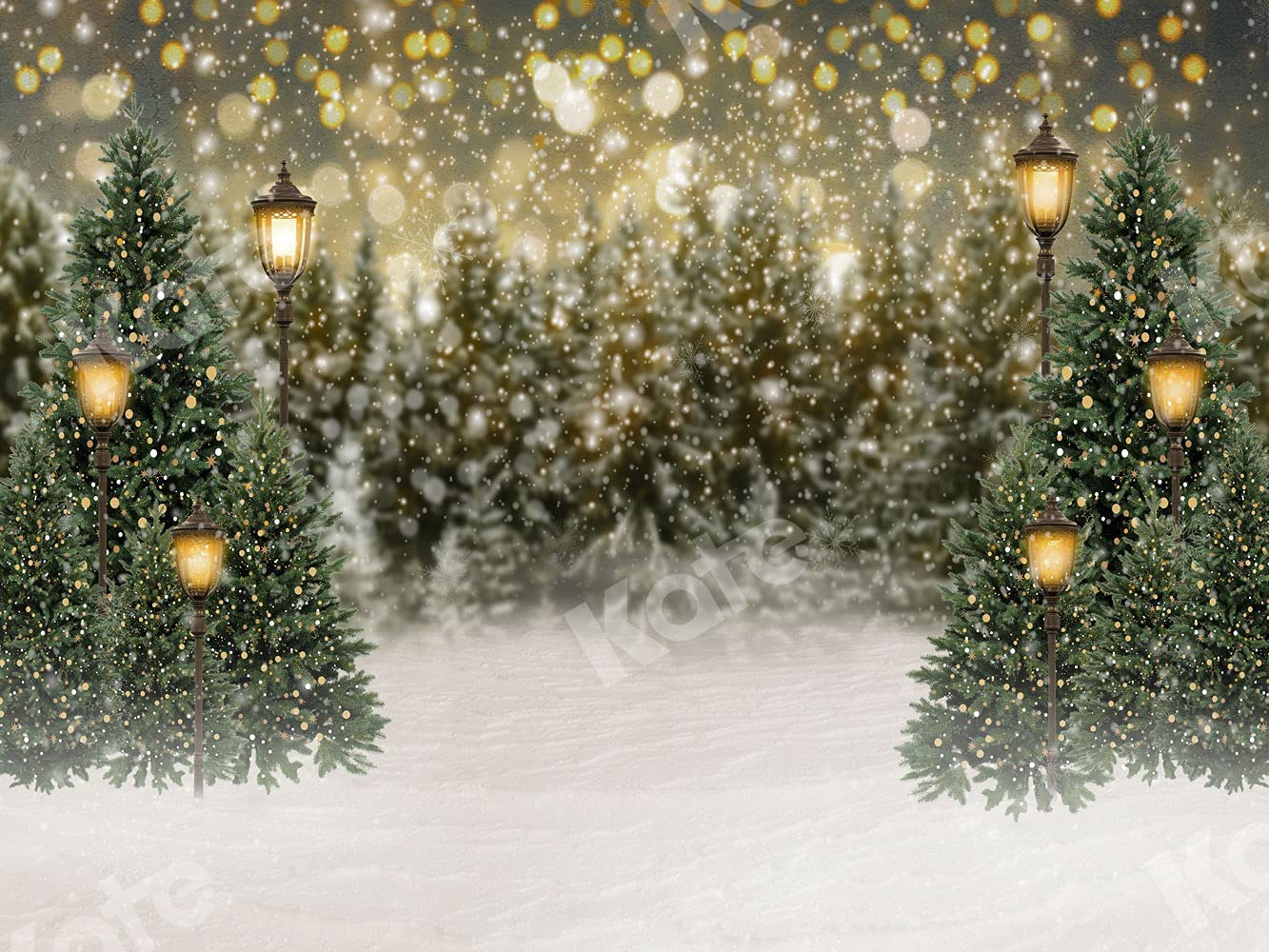 Kate 10×10ft Christmas Tree Bokeh Photo Backdrop Street Lamp Deco Glitter Interior Photography Background for Xmas Photographer Photo Studio Props