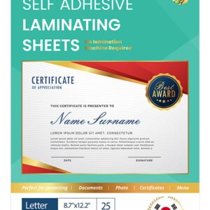 No Heat Laminating Sheets Self Sealing 8.5 x 11 Inch, 25 Pack, 4mil Thickness, Transparent, No Machine Self Adhesive Laminating Sheets, Protect documents and Photos [Letter Size] by HA SHI