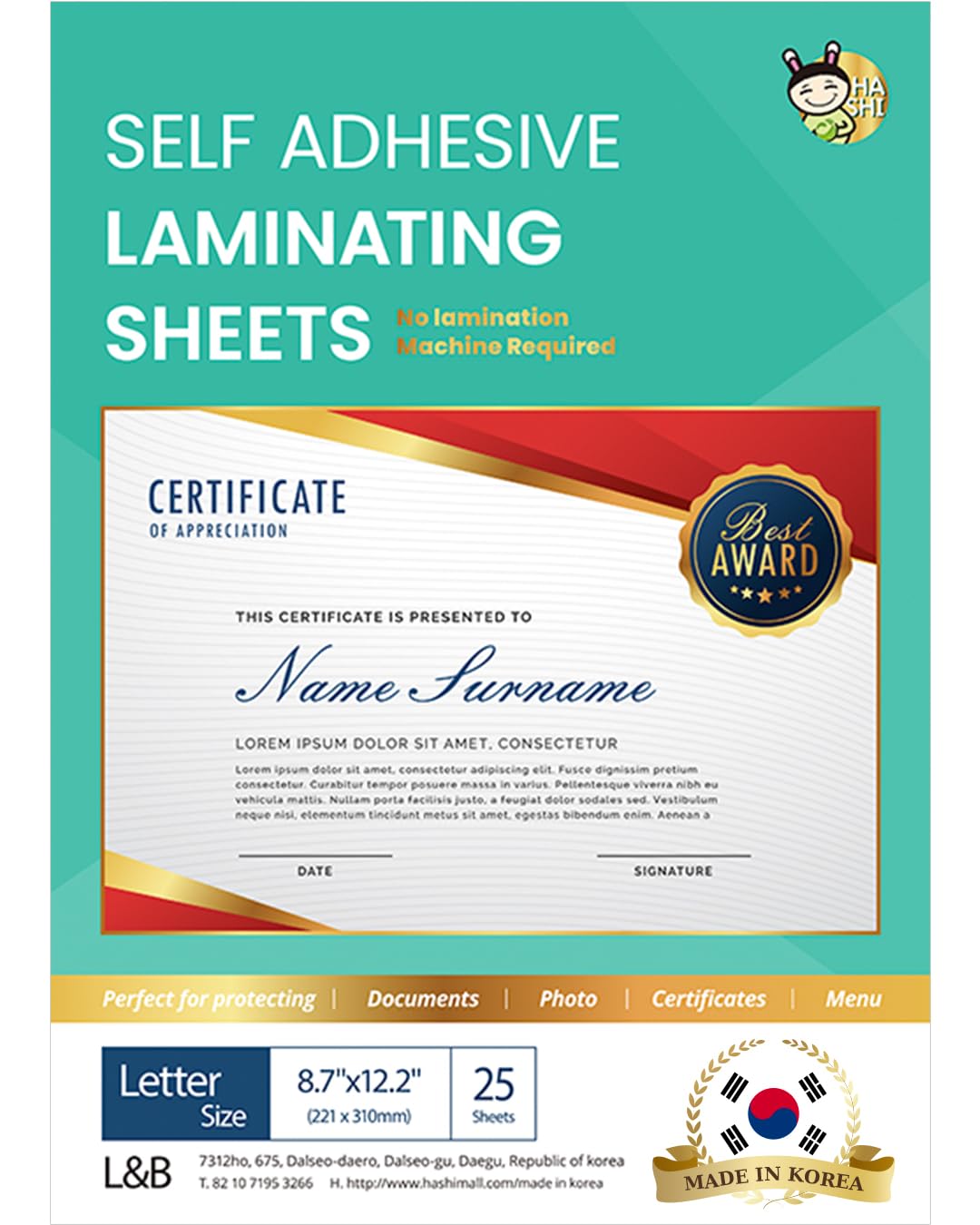 No Heat Laminating Sheets Self Sealing 8.5 x 11 Inch, 25 Pack, 4mil Thickness, Transparent, No Machine Self Adhesive Laminating Sheets, Protect documents and Photos [Letter Size] by HA SHI