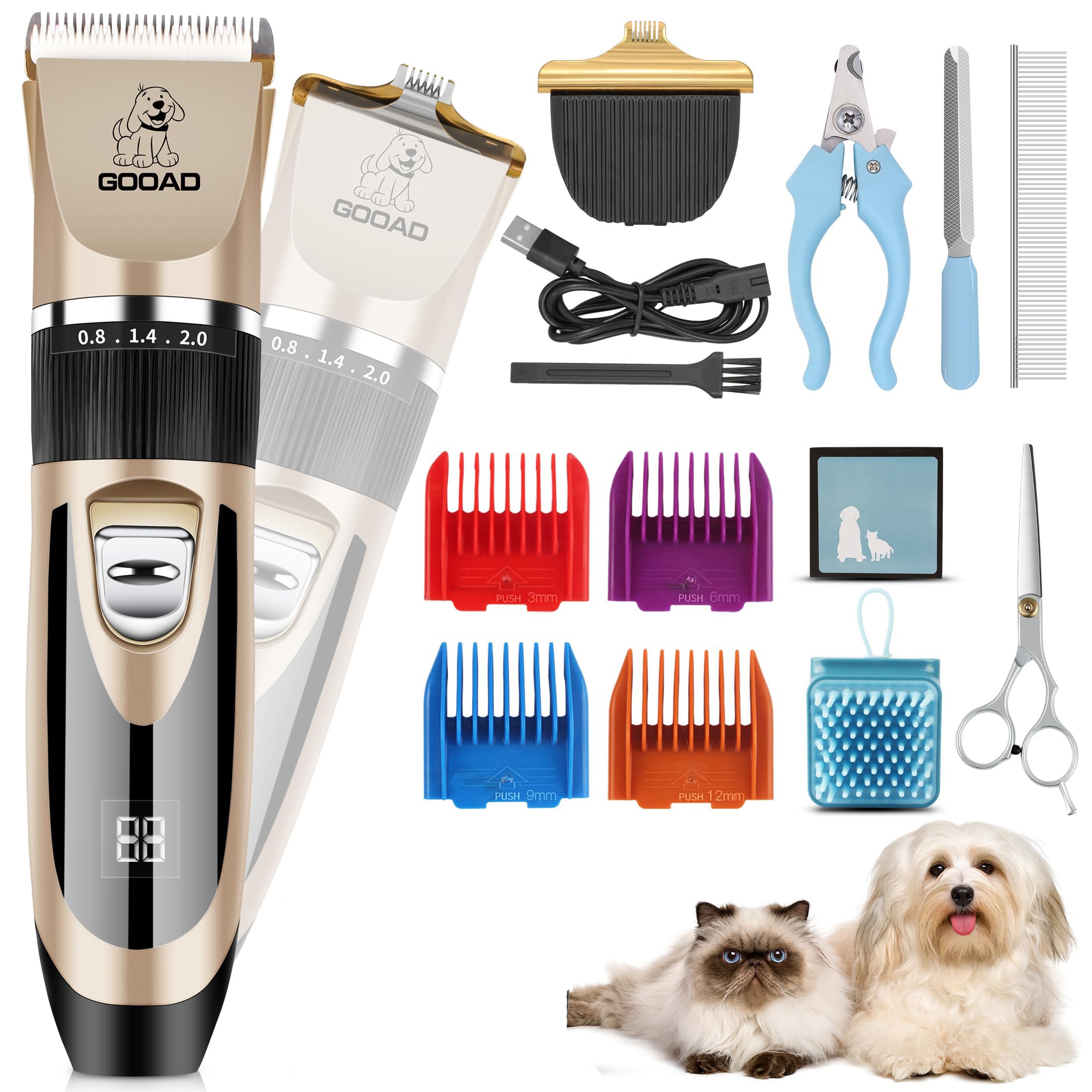 Gooad Dog Clippers Grooming Kit and Paw Trimmer,Low Noise,Electric Quiet,Rechargeable,Cordless, Pet Hair Clippers for Thick Coats, Dog Trimmer Grooming Tool, Shaver for Small and Large Dogs Cats