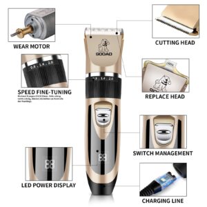 Gooad Dog Clippers Grooming Kit and Paw Trimmer,Low Noise,Electric Quiet,Rechargeable,Cordless, Pet Hair Clippers for Thick Coats, Dog Trimmer Grooming Tool, Shaver for Small and Large Dogs Cats