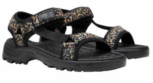 fila women's strap sandal (leopard print, 11)