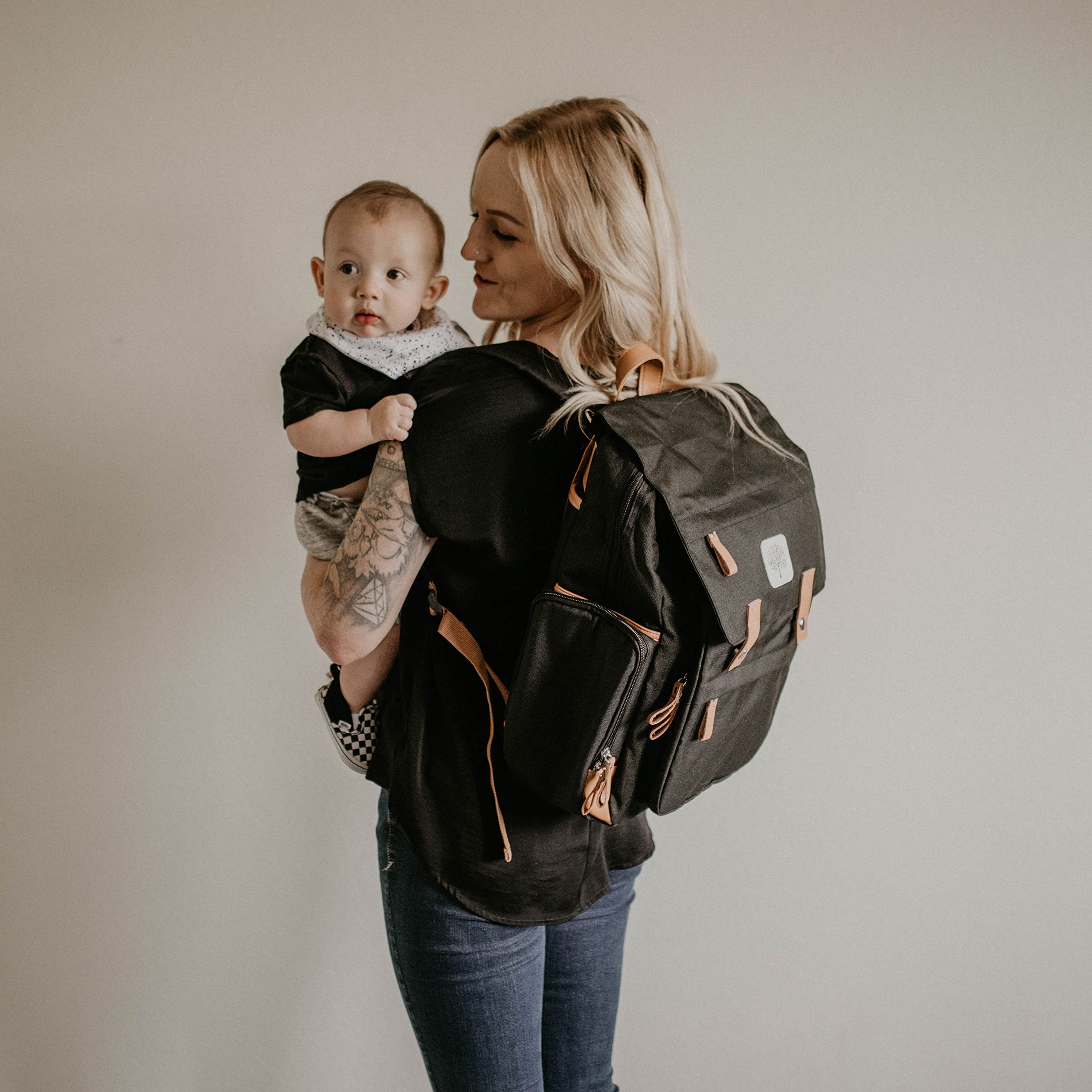 Parker Baby Diaper Backpack - Large Diaper Bag with Insulated Pockets, Stroller Straps and Changing Pad -"Birch Bag" - Black