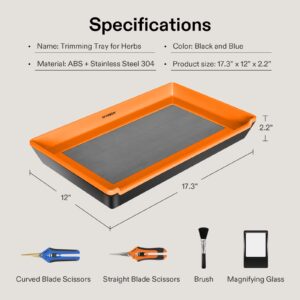 VIVOSUN Heavy Duty 2-in-1 Trimming Tray for Herbals Collecting, Dry Sift Screen Set with 150 Micron Fine Mesh Screen and 2 Trimming Scissors, Orange