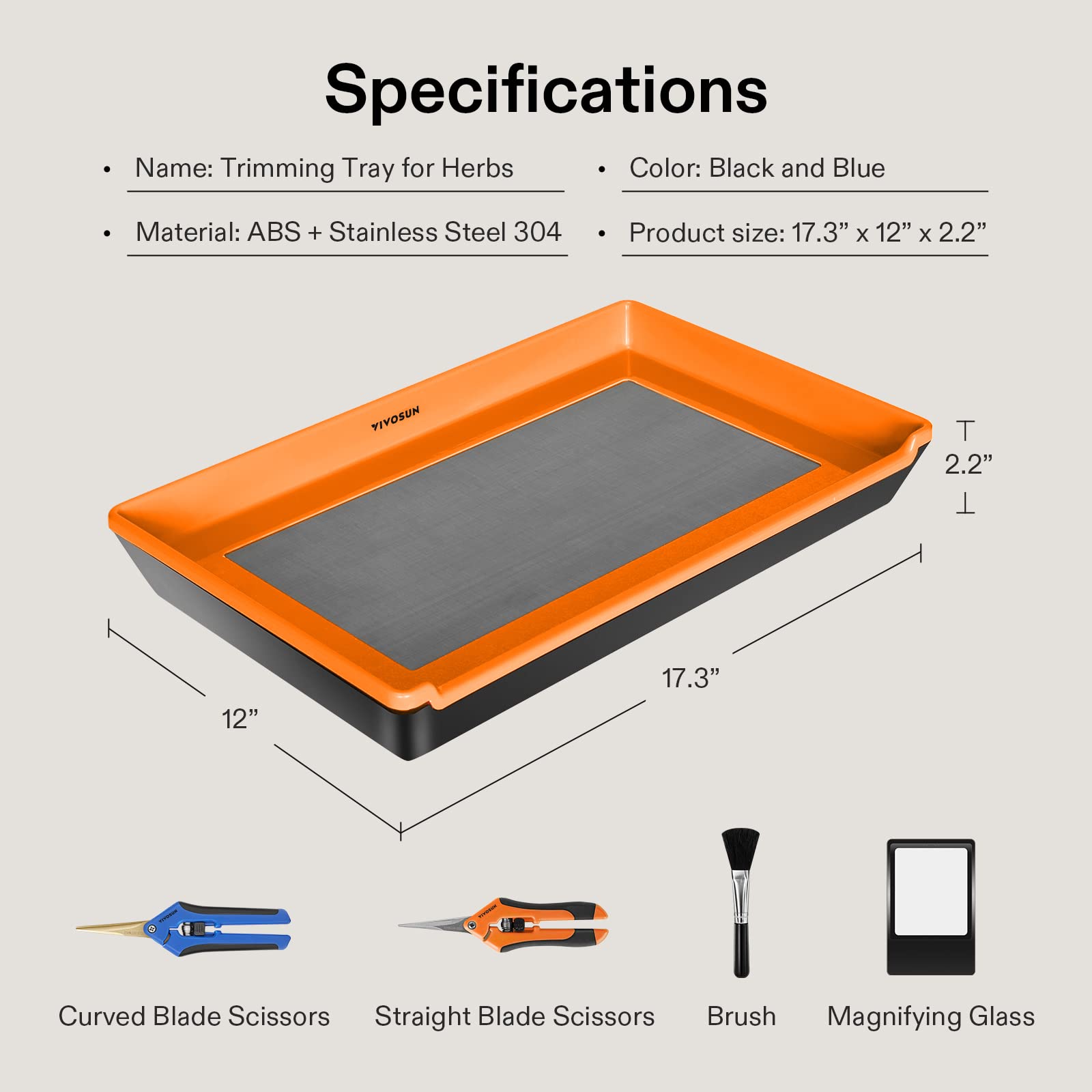 VIVOSUN Heavy Duty 2-in-1 Trimming Tray for Herbals Collecting, Dry Sift Screen Set with 150 Micron Fine Mesh Screen and 2 Trimming Scissors, Orange