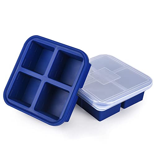 Kinggrand Kitchen 1 Cup Silicone Freezer Molds 2 Pack Silicone Freezer Tray with Lid Make 8 Perfect 1-Cup Portions - Easy Release Molds for Food Storage & Freeze Soup, Broth, Stew or Sauce