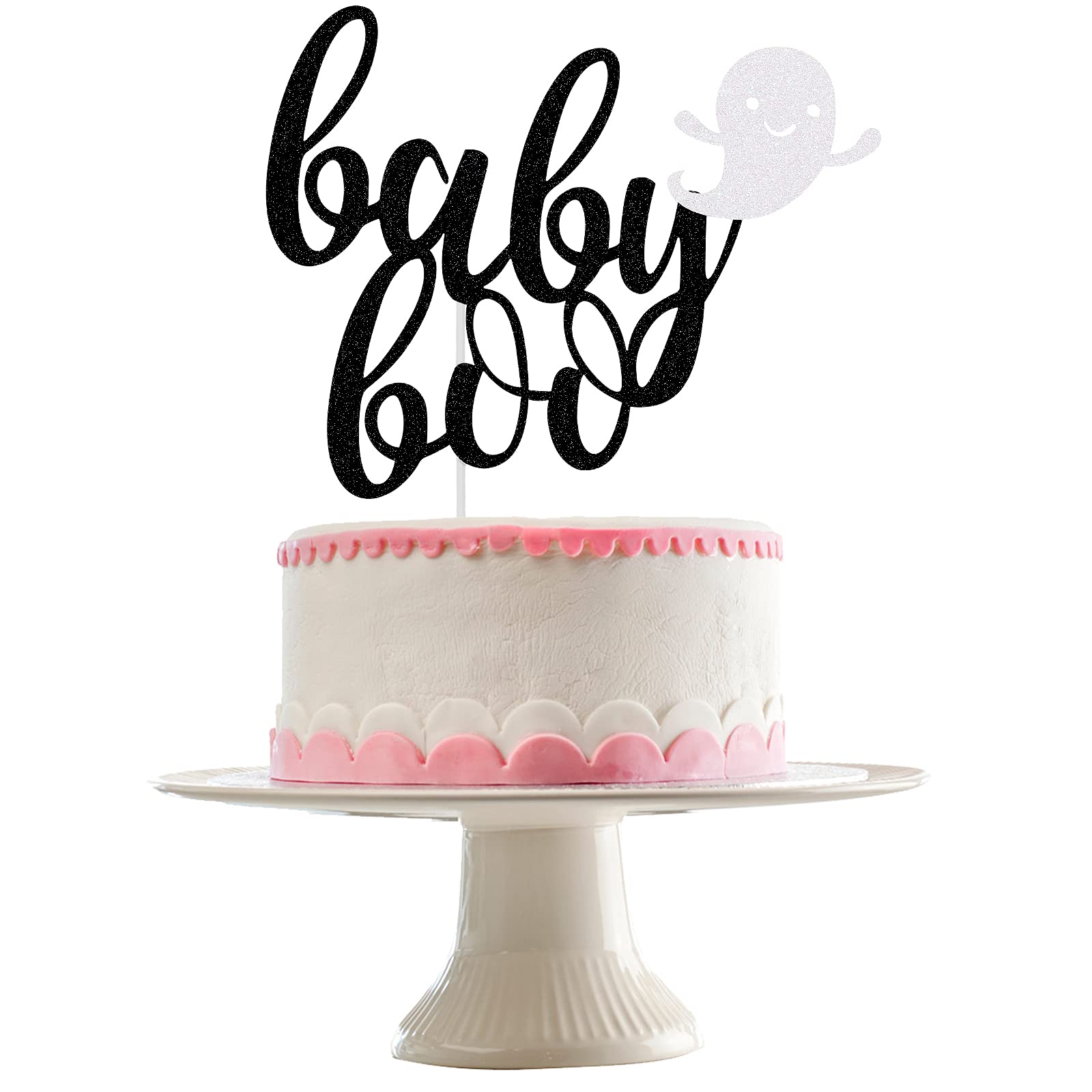 Baby Boo Cake Topper Black Glitter- Halloween Baby Shower Decorations,Here for the Boos Decorations,Halloween Baby Girl Shower Cake Toppers,Ghost Cake Topper,Halloween Party Decorations