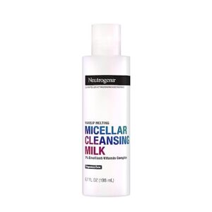neutrogena makeup melting nourishing micellar milk with 7% emollient-vitamin complex, soothing fragrance-free eye, lip & face makeup remover for sensitive & dry skin, oil-free, 6.7 fl. oz