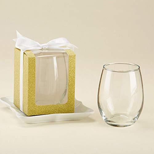 Kate Aspen 9 oz. Personalized Monogram Classic Stemless Wine Glass - 96pcs/Gold - Custom Wedding Favors and Bridal Shower Party Favors with Customized Designs Text Lines