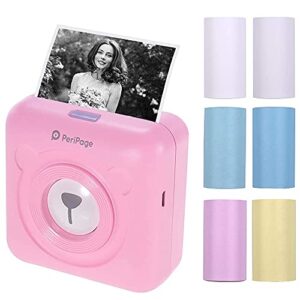 portable mini pocket thermal paper photo printer with paper (pink, printer + paper)