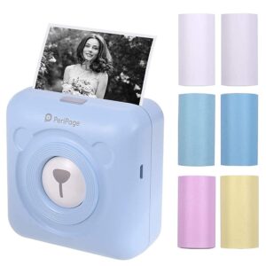 portable mini pocket thermal paper photo printer with paper (blue, printer + paper)