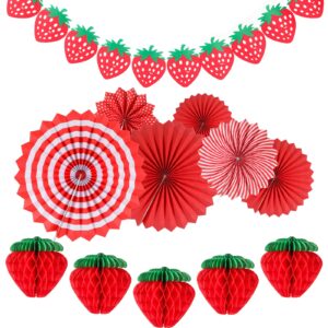 outus 12 pcs strawberry birthday party decorations supplies include 5 strawberry honeycomb balls 1 strawberry garland 6 paper fans decor strawberry themed decorations for birthday party