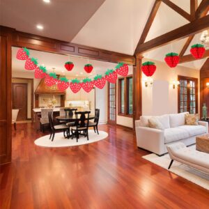Outus 12 Pcs Strawberry Birthday Party Decorations Supplies Include 5 Strawberry Honeycomb Balls 1 Strawberry Garland 6 Paper Fans Decor Strawberry Themed Decorations for Birthday Party