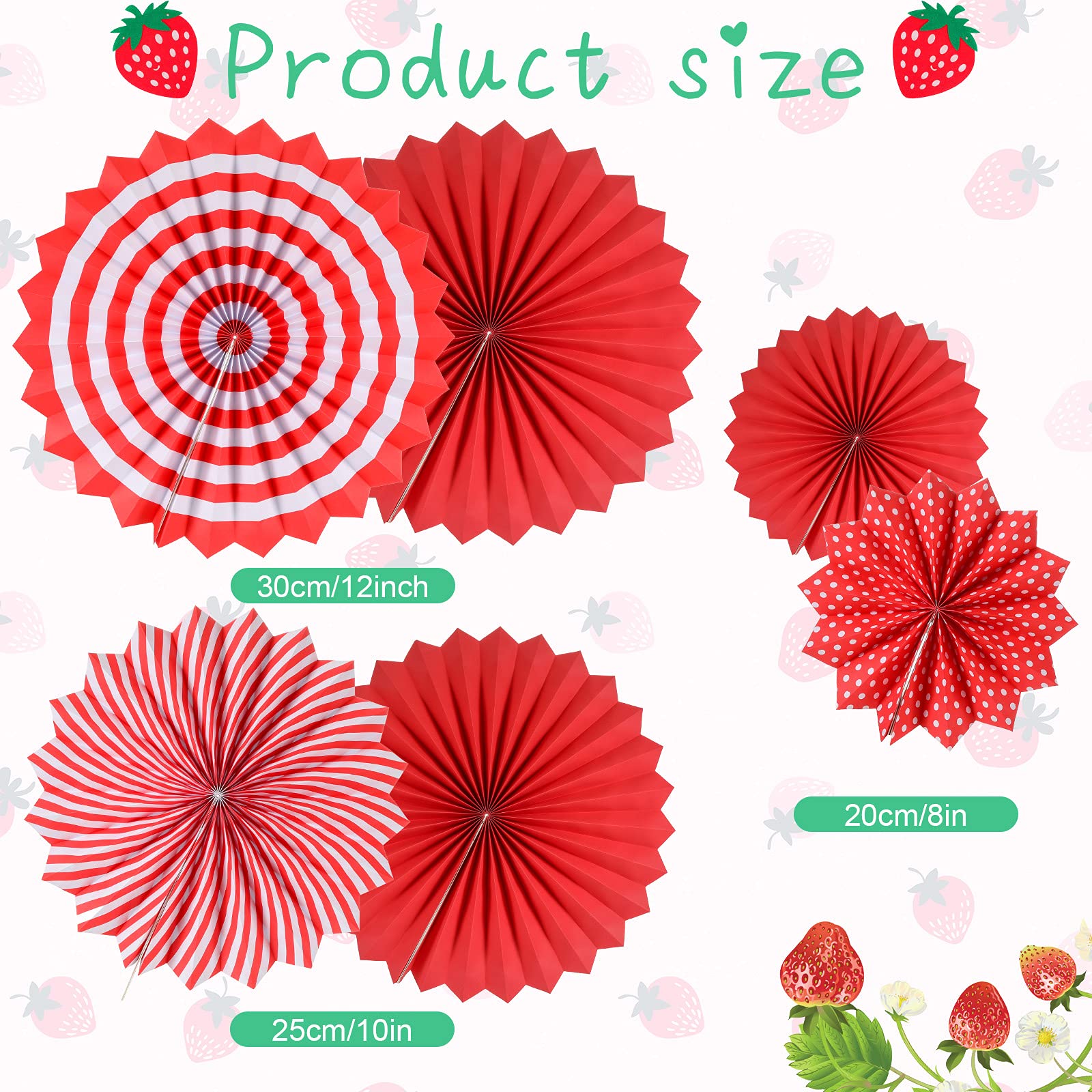 Outus 12 Pcs Strawberry Birthday Party Decorations Supplies Include 5 Strawberry Honeycomb Balls 1 Strawberry Garland 6 Paper Fans Decor Strawberry Themed Decorations for Birthday Party