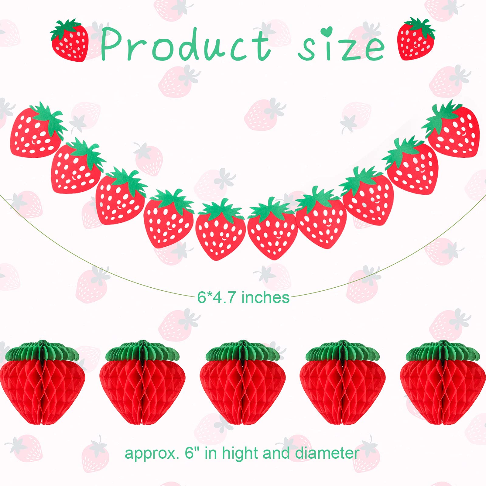 Outus 12 Pcs Strawberry Birthday Party Decorations Supplies Include 5 Strawberry Honeycomb Balls 1 Strawberry Garland 6 Paper Fans Decor Strawberry Themed Decorations for Birthday Party