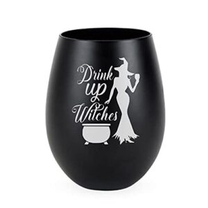 Halloween Wine Glass, Witch Withy Etched Black Stemless Wine Glass, Goth Gothic Gifts